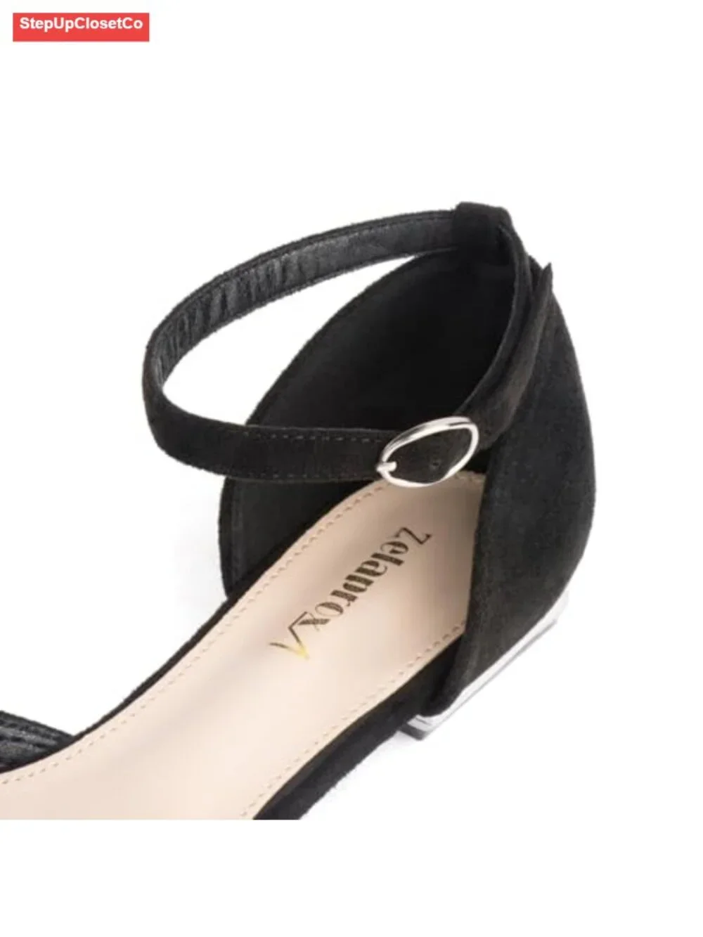 Pointed Toe Rhinestone Bow Flats with Ankle Strap - Dressy
